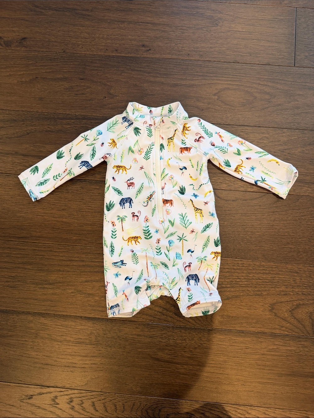 Janie & Jack White Swim Long Sleeve  Romper in Safari Print 0-3 Months - C52-042